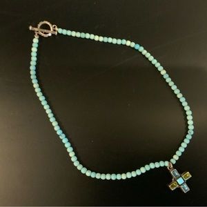 Turquoise Beaded cross necklace